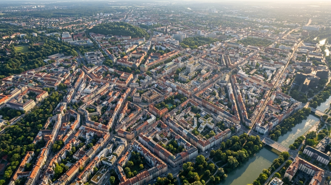 Luftaufnahme des Glockenbachviertels in München